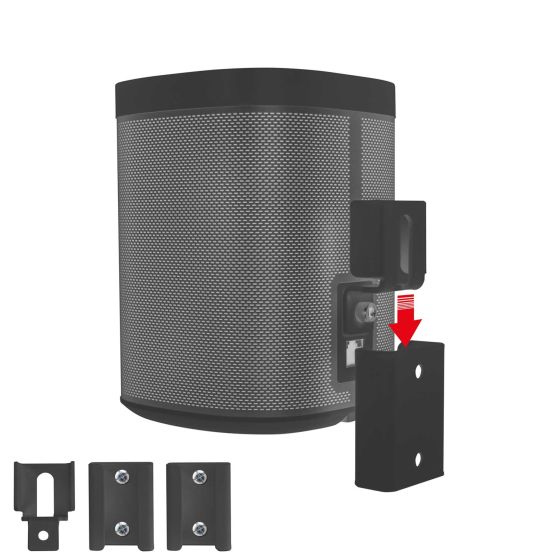 Widok z boku Vebos portable uchwyt scienny do Sonos Play 1 w kolorze czarnym